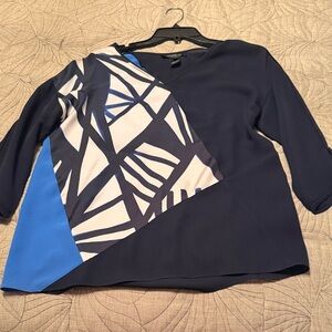 Lafayette 148 New York Navy and Blue Geometric Blouse